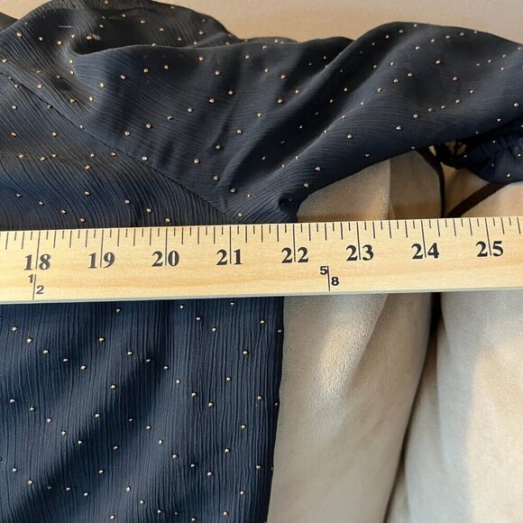 ELLE Blouse Dot Details Sheer Sleeves Scoop Neckline Tie Hem Black & Bronze L - Picture 12 of 14